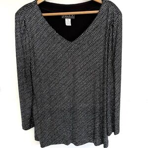 Alex Evenings Womens Sparkle Top Size XL V Neck Long Sleeve Black